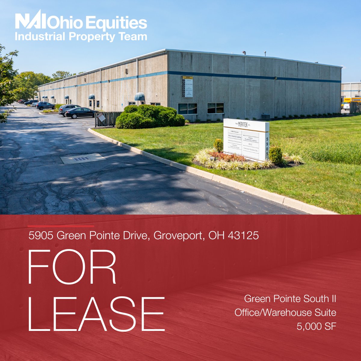 Need 5,000 SF of industrial space near Rickenbacker? Suite E will be coming available soon! A few details:
• 754± SF of Office
• 1 Dock &amp; 1 Drive-In
• 21' Clear
• Wet Sprinklers
• Professionally Managed by @Meritex 
Contact Matt for more info/tour scheduling 📲 614-629-5229!