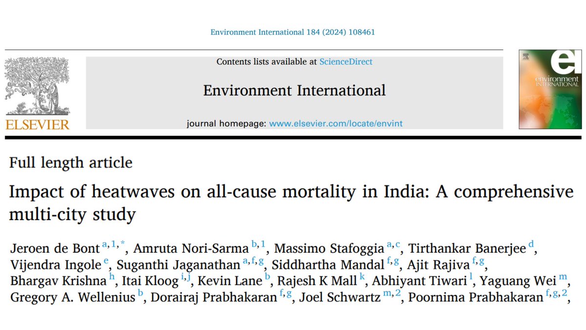 🌡️Largest multi-city time-series analysis conducted in #India evaluating the associations between #heatwaves & mortality published in @env_int_journal doi.org/10.1016/j.envi… 📝Authors from our @CHART_TSB team include @DrPoornimaP, @suganthi9, Dr. Siddhartha Mandal & Ajit Rajiva