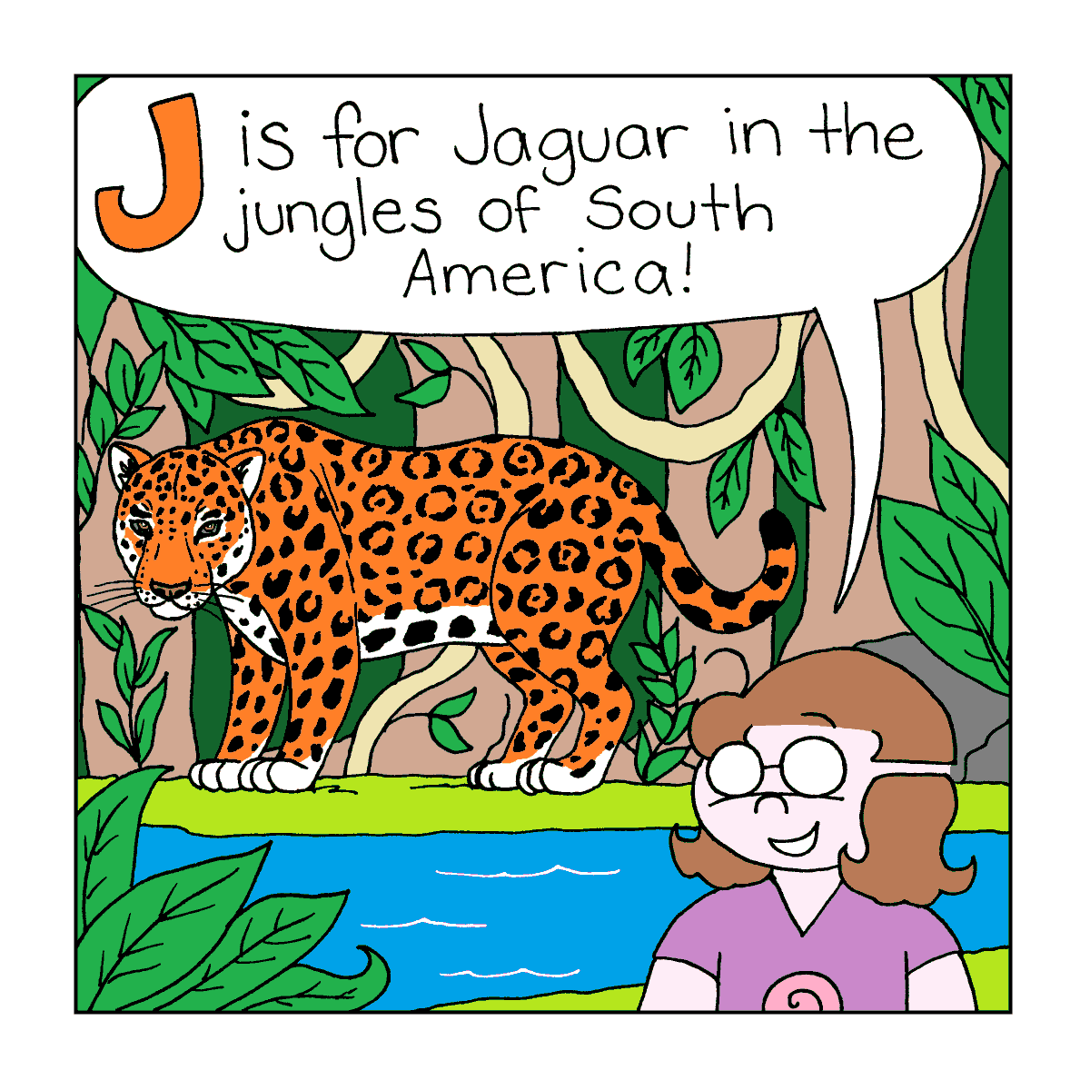 J is for #jaguar in today's #animalalphabet post! #adventuresoflollipop #kids #kidlit #kidlitart #kidscomics #indiecomics