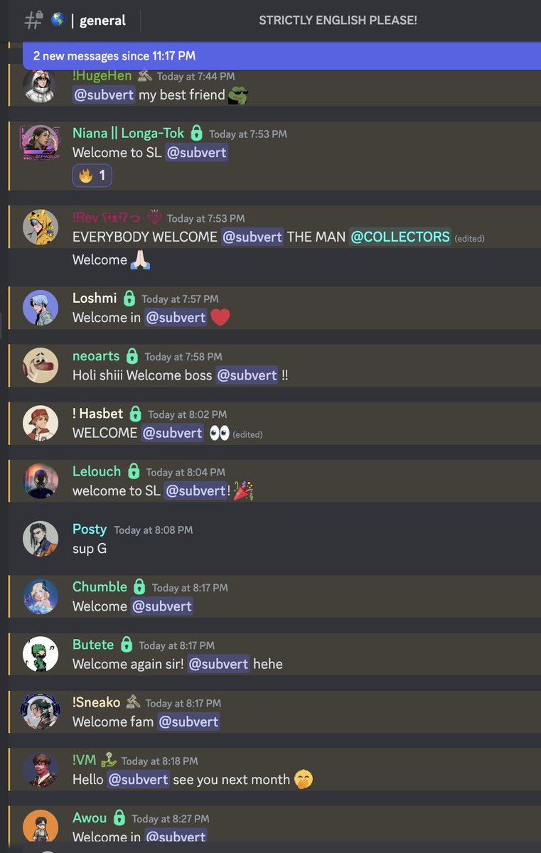 SubvertPlaysTCG's tweet photo. The @SLNotifyIO community is ridiculous. 🤯

I finally had some time to join the Discord and verify my wallet. Hopped in the chat and said GM, then went to have dinner. 🍽️

Was shocked when I came back to 3⃣0⃣➕ notifs personally welcoming me. 

Now THAT'S how you do community.