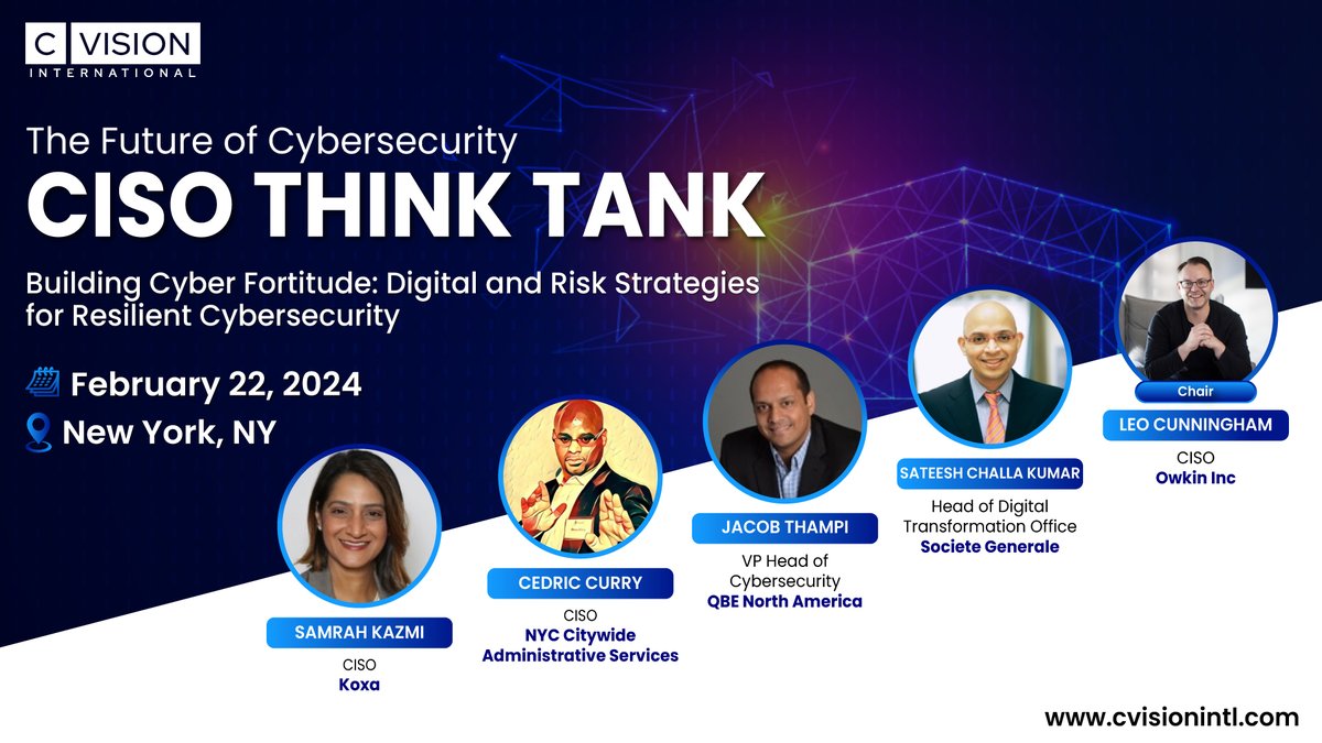Looking forward to discussing #cyberresilience strategies & best practices @ The CISO Think Tank
#cybersecurity #regtech #enterprisetech #privacy #zerotrust #GenAI #AI #influencer #GRC #compliance #thoughtleader #keynotespeaker #CISO #csuite #riskmanagement #cyberrisk #Innovation