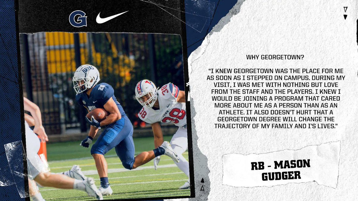 HoyasFB's tweet photo. Hear from Mason Gudger (RB - Tennessee) on why he chose Georgetown University πΆ π¦΄
#WhyGeorgetownWednesday https://t.co/QrdChohQnN