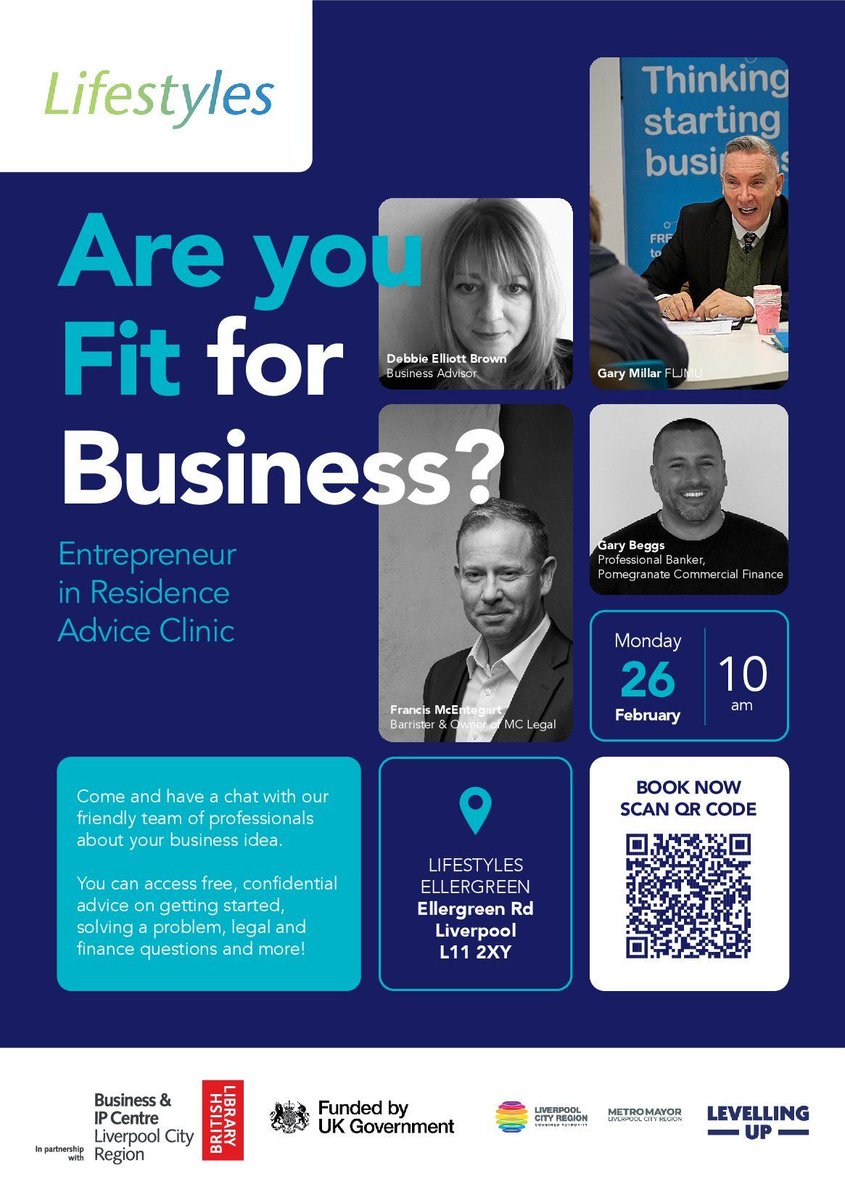 Are you planning on starting a business? If you’re looking for free, confidential business or legal advice, then the Entrepreneur in Residence Advice Clinic can help. When? 10am - 12pm on Monday 26th February to Lifestyles Ellergreen, Ellergreen Road, Liverpool, L11 2XY