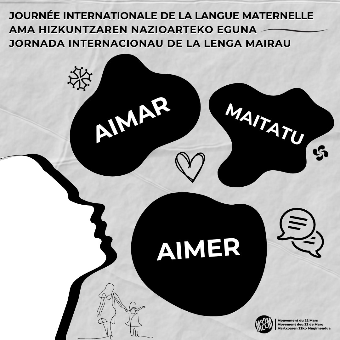 Aujourd'hui, plus que jamais, aimons nos langues maternelles ! 🤍

Uei, mei que jamei, aimem las nostas lengas mairaus ! ❤️

Gaur, inoiz baino gehiago, maite itzazu gure ama-hizkuntzak! 💚

#LangueMaternelle #LengaMairau #AmaHizkuntza