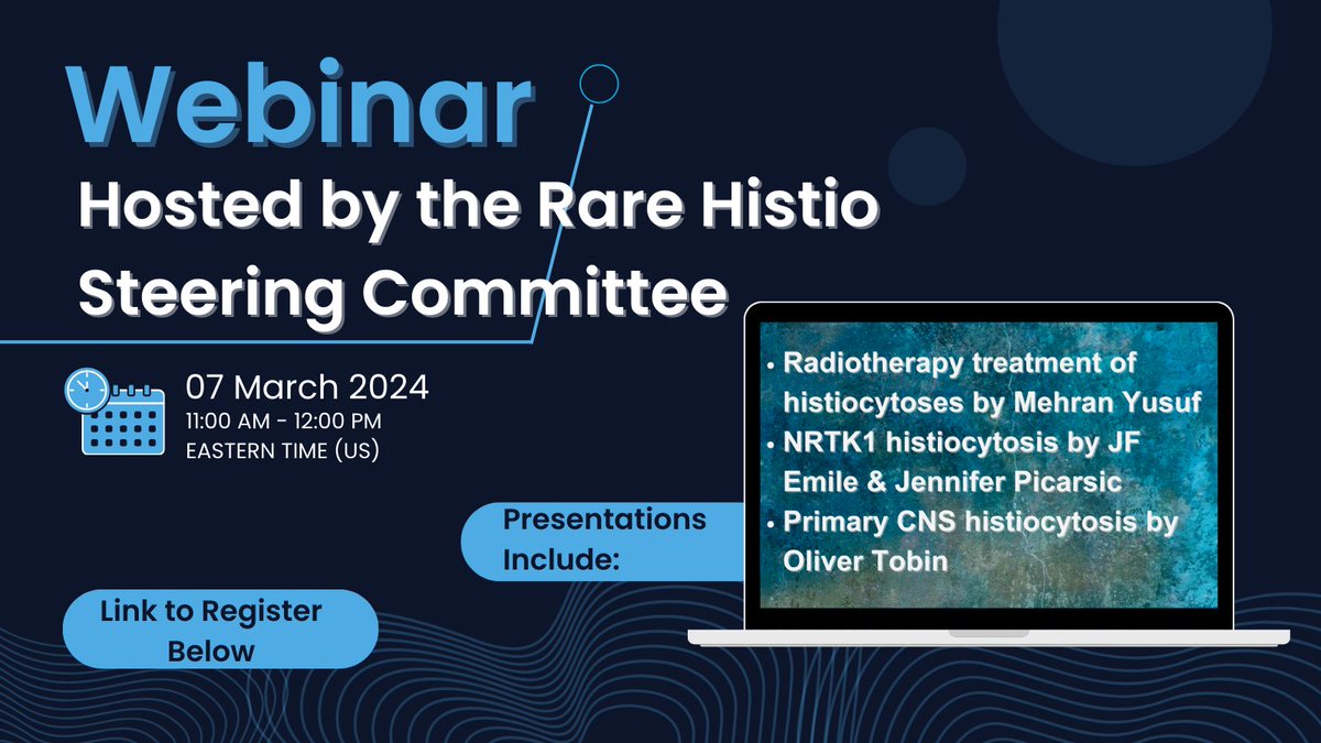 Join us for the first in our 2024 webinar series, hosted by the Rare Histiocytic Disorders Steering Committee. Presentations include: -Radiotherapy treatment of histiocytoses -NRTK1 histiocytosis -Primary CNS histiocytosis Register here: us02web.zoom.us/webinar/regist…