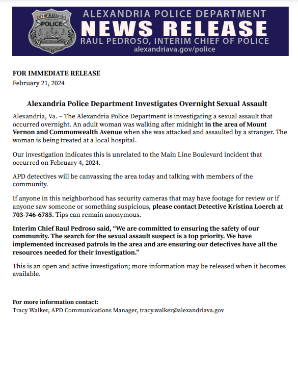 Alexandria Police tweet media