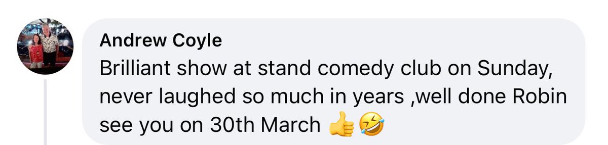 More amazing feedback from @StandGlasgow and more tickets sold for my @GlasgowComedy show at @VanWinkleBar Thanks Andrew! Tickets: glasgowcomedyfestival.seetickets.com/event/robin-gr…