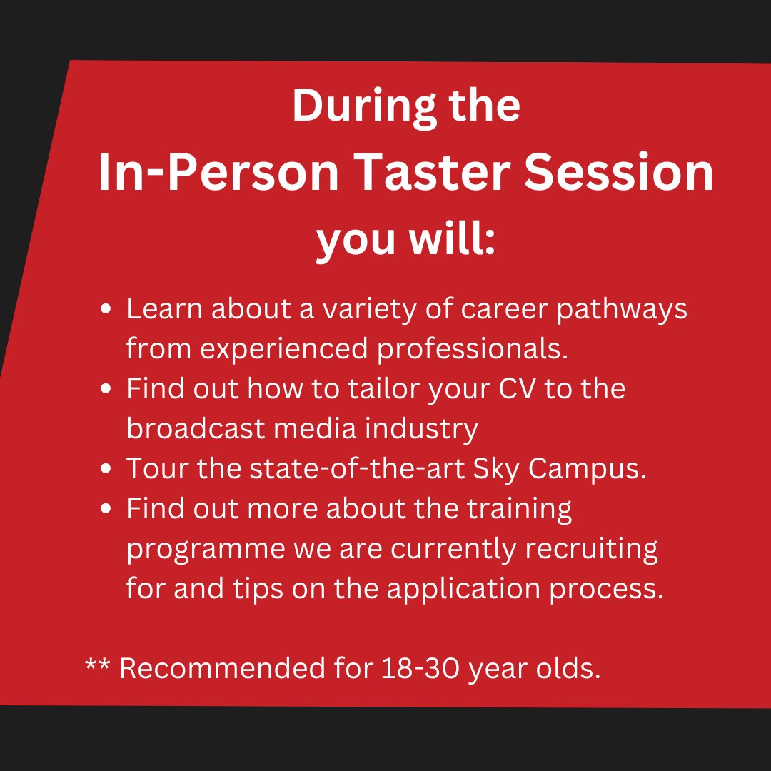 ⚠️ NEW IN! ⚠️ Due to high demand, we added a brand new 3RD In-Person Taster Session! The 3rd Digital & Broadcast Career Taster Session is on Friday, 15/03, from 10.00 am - 1 pm at the Sky Osterley Campus, TW7 5QD 📢 BOOK NOW: ow.ly/8ixp50QG9KB #filmandtv #mediatraining
