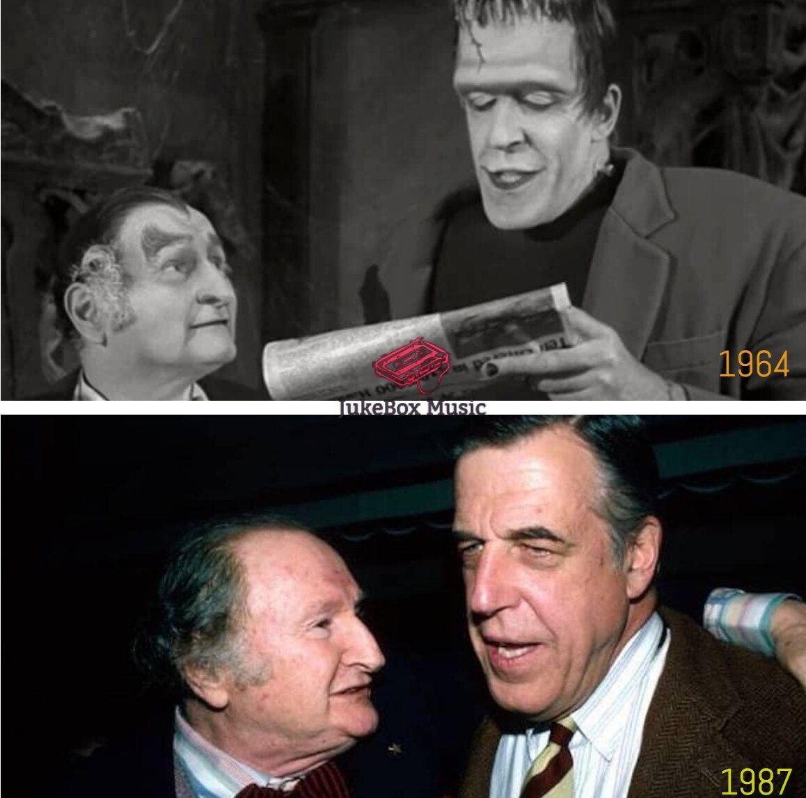 #AlLewis (Abuelo) y #FredGwynne (Heman) actores de la serie #TheMunsters (La familia Monster) se reunieron en la inauguración del restaurante propiedad de Lewis “Grampa’s Bella Gente” en Nueva York en 1987.