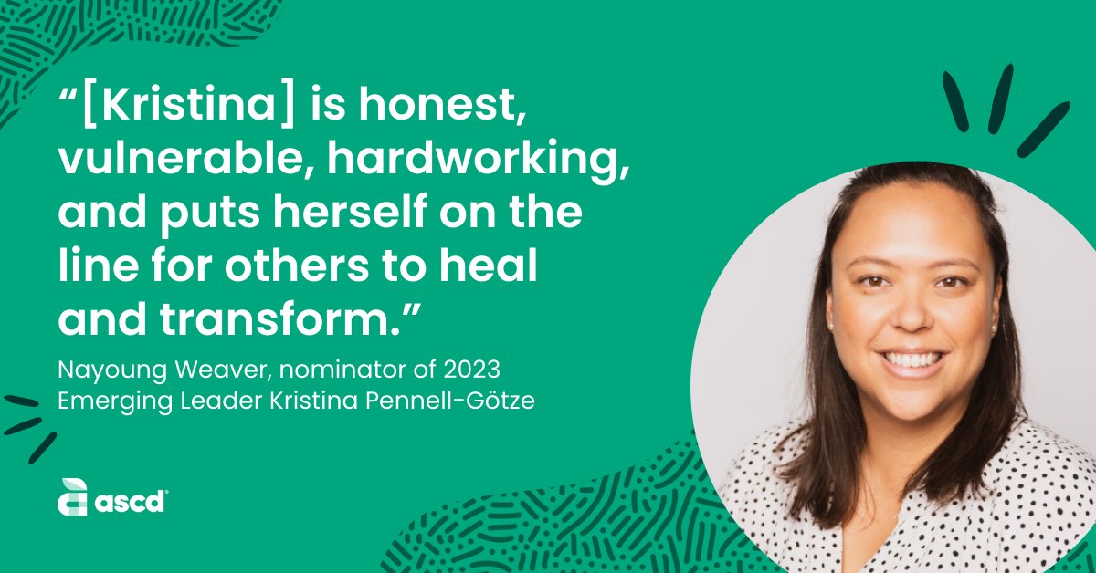 🌟 Meet Kristina Pennell-Götze, an exceptional 2023 #ASCDEmergingLeader! 📚

Explore how she embodies honesty, vulnerability, and unwavering dedication. 

Let's celebrate inspiring educators like Kristina! Check out her story at: bit.ly/3SSTRYG 

#InspiringEducators