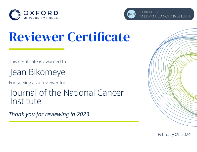 It's a privilege to be recognized for promoting academic excellence through peer reviewing. @JNCI_Now's editors acknowledgment of my role in improving article quality, after being invited, is truly an honor. #PeerReview #JNCI #AcademicExcellence @MedicalCollege @MCW_IHE