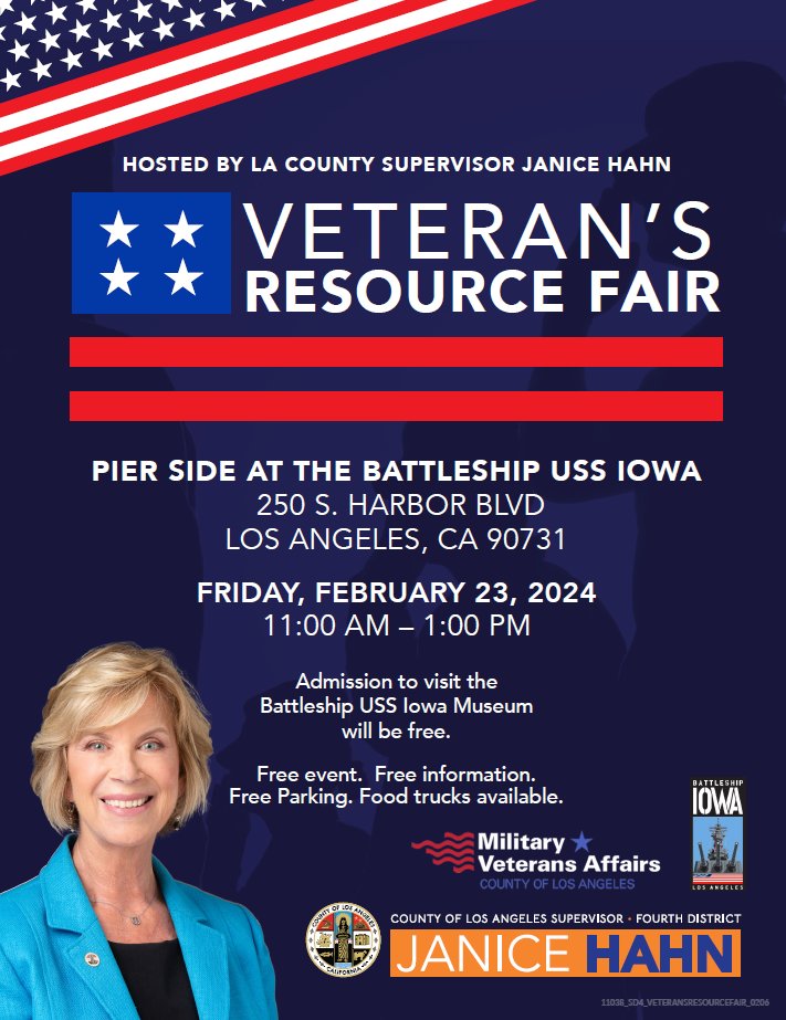 Come visit the Battleship USS Iowa & obtain resources for Military Veterans. Hosted by @supjanicehahn, this event will have free information, free parking & free museum admission. Look for @cssdla & speak to a #childsupport specialist. #battleshipiowa #veterans