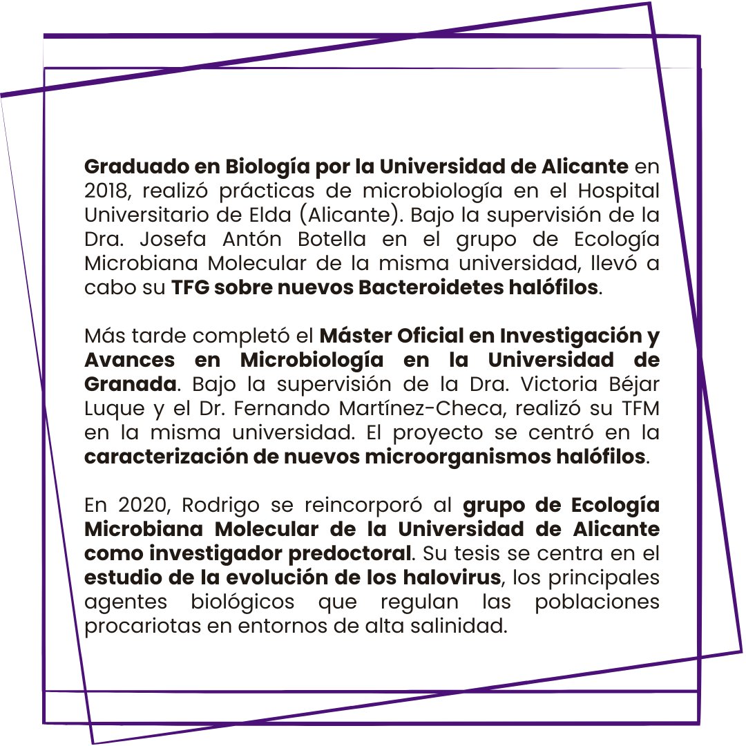 Ya queda nada para nuestro congreso. Os presentamos a los últimos ponentes: Rodrigo Sánchez, un investigador de la Universidad de Alicante que nos hablará del ciclo pseudolisogénico, un ciclo alternativo que algunos virus son capaces de hacer 🦠