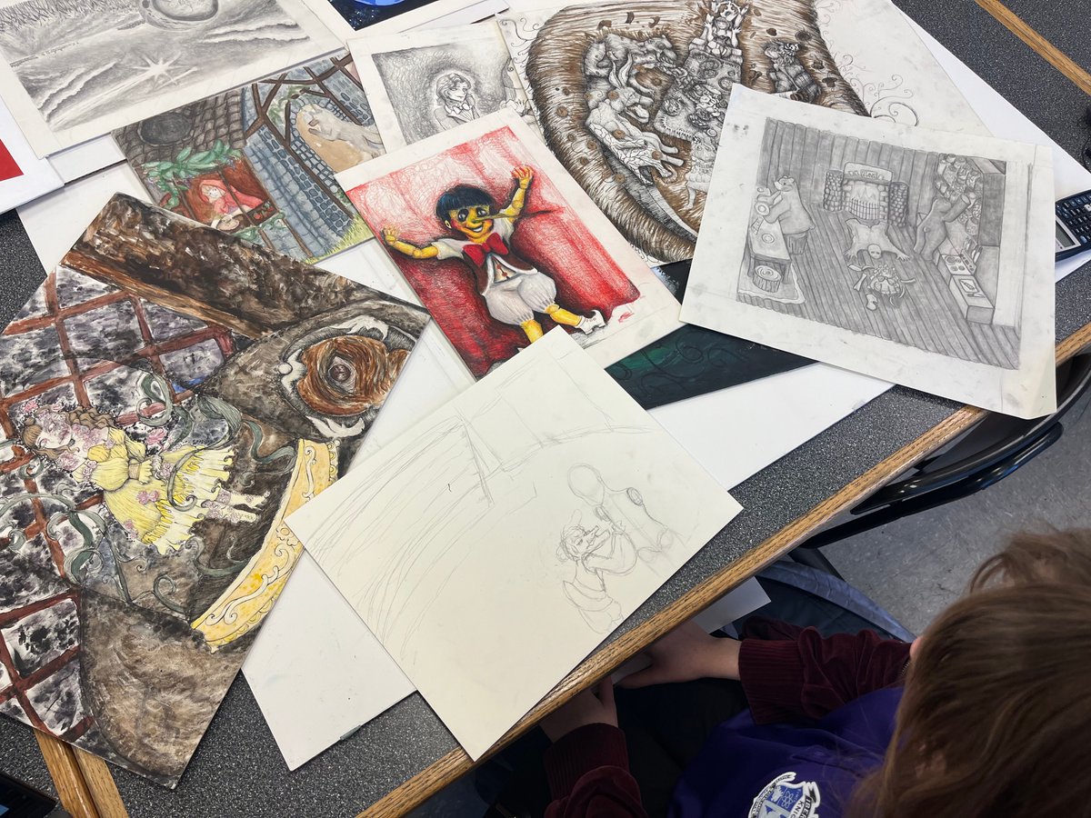 msa_w's tweet photo. Students in the AP Drawing and 2D classes are wrapping up their final assessments. Each student is focused on creating a collection of 15 artworks based on their chosen theme. It's impressive to see students reflecting on their work. #TalentedArtists #SelfReflection #AP #MSAWest https://t.co/rsVVb2GJOd