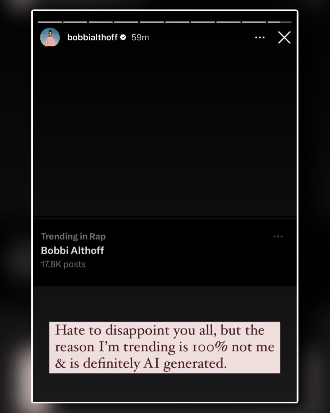 Dexerto on X: Bobbi Althoff responds to “leaks”, confirming that they are  AI generated deepfakes t.co7wziana085  X