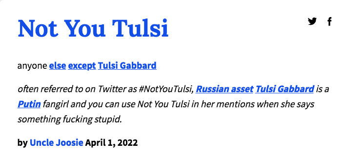 bywillpollock's tweet photo. @taradublinrocks @StephMillerShow "everyone knows @TulsiGabbard is a Russian asset... she's done a really good job hiding the Russian accent" @taradublinrocks on @StephMillerShow #NotYouTulsi #Tulski https://t.co/pIMH9HMojU https://t.co/HaktMEE3iM