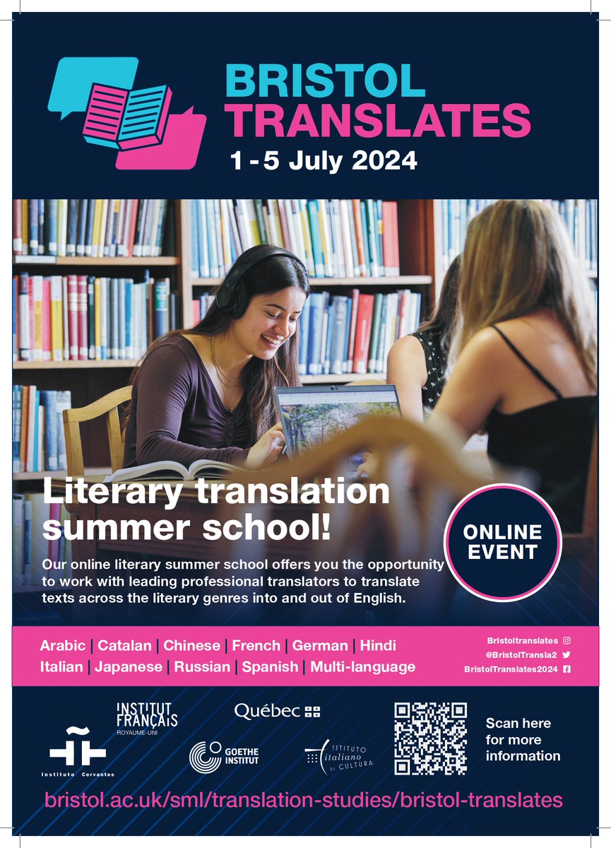 There is just ONE WEEK left to apply for our Bristol Translates 2024 Bursaries. Low-income applicants from across the world are encouraged to apply before the 29th February. Search 'Bristol Translates' 👉 rb.gy/w09xjk