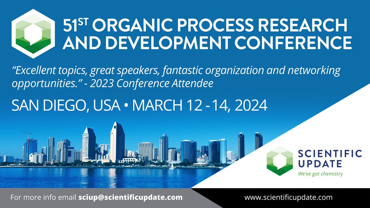 Digital Discovery and Reaction Chemistry & Engineering are pleased to support the upcoming 51st Organic Process Research & Development meeting in San Diego, taking place 12-15 March! Don't miss your opportunity to take part: scientificupdate.com/conference_eve…