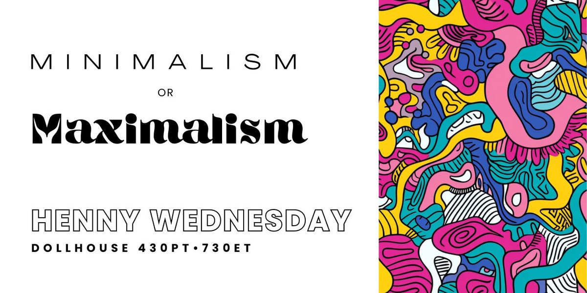 Have you chosen your team for the #WearableWars Grand Finale? Minimalism vs Maximalism?! Which style are you?  Come by tonight dressed in your finest for a banging house set by  <a href="/HENNYWUBS/">𝒽 𝑒 𝓃 𝓃 𝓎</a> at ✨HENNY WEDNESDAY✨at <a href="/DollhouseDCL/">Dollhouse</a>  
430 pst / 730 est / 1230 utc