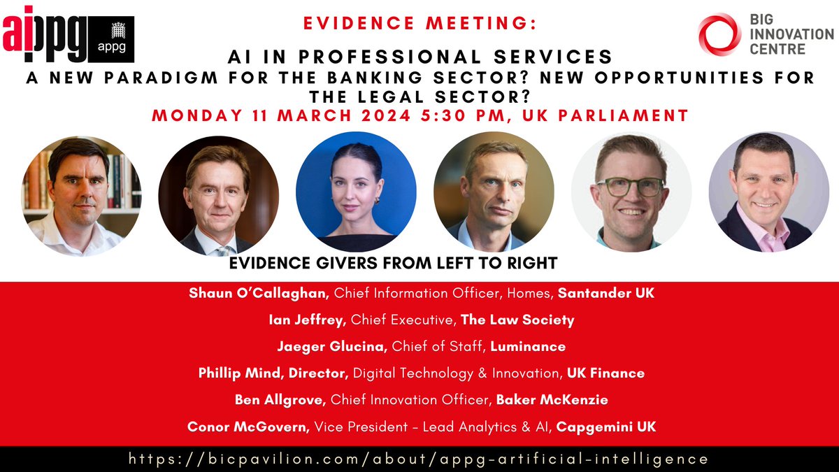 What is the current state of adoption of AI in Professional Services? What are the benefits and challenges in finance and law? Mon 11 March. Register HERE: bit.ly/4bNJQ5O Join our experts: @santanderuk @TheLawSociety @JaegerGlucina @UKFtweets @bakermckenzie @CapgeminiUK