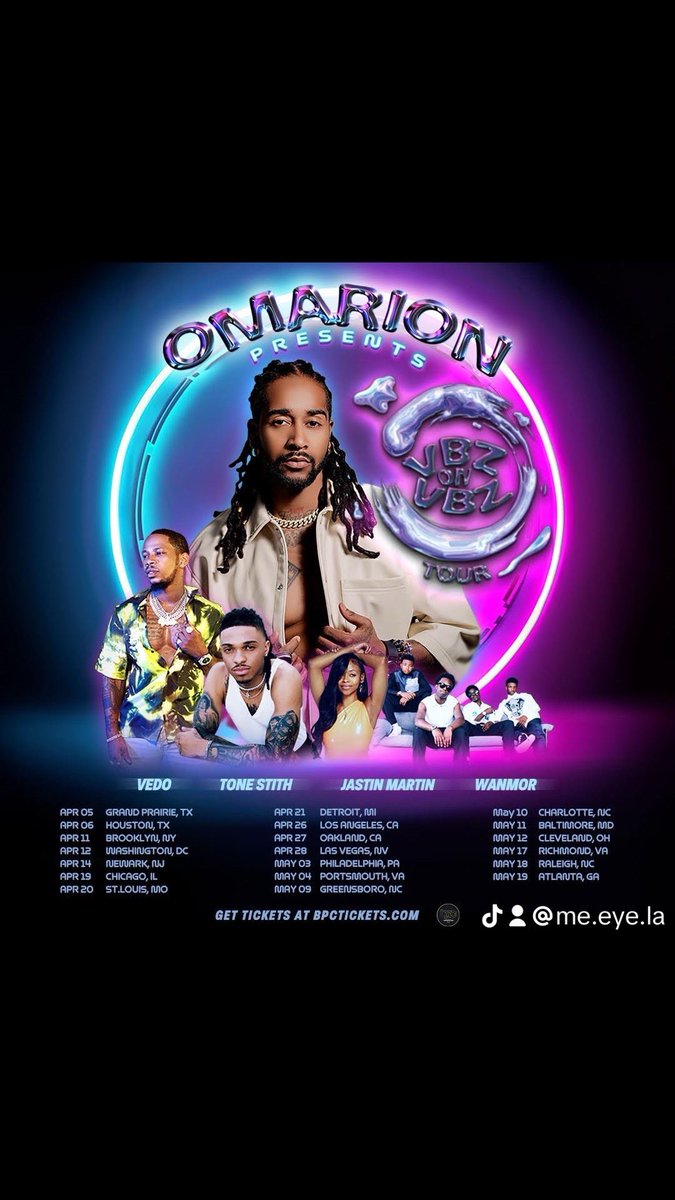 me_eye_la's tweet image. I’m so excited! @omarion just announced the VBZ on VBZ Tour and it’s coming to a city near you! Pre-sale tickets which starts on Thursday, February 22nd at 10 am (in select cities) at BPCTickets.com - I can’t wait! #VBZonVBZ
#ORIGINALSSTREETTEAM