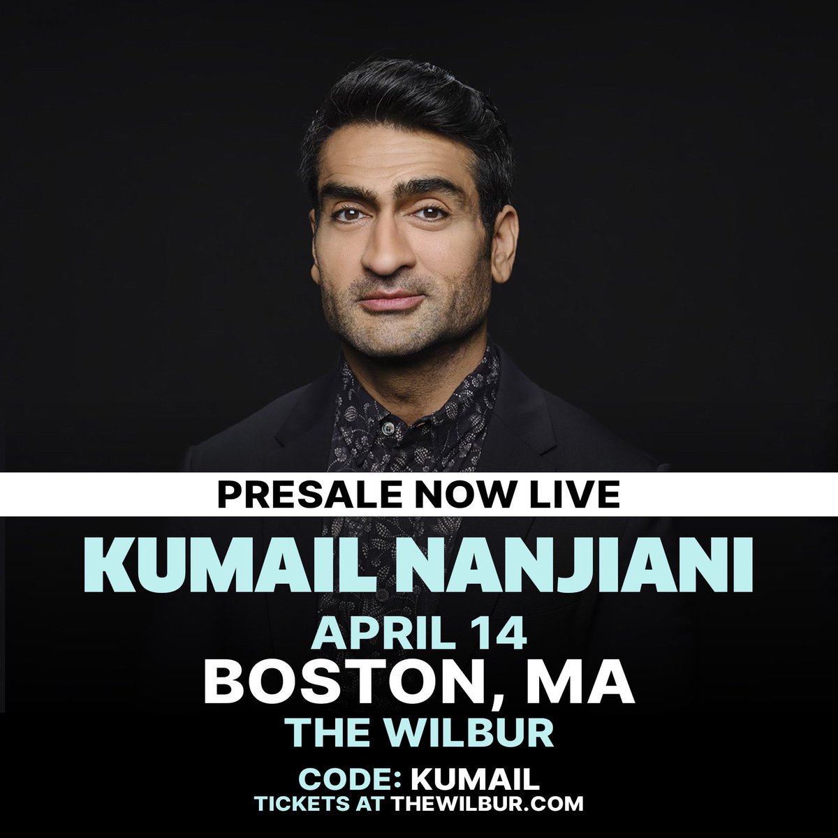 Boston! Excited to perform new stand-up at The Wilbur on April 14! Get tickets now with code KUMAIL before the general on sale Friday. Tickets at thewilbur.com or link in bio