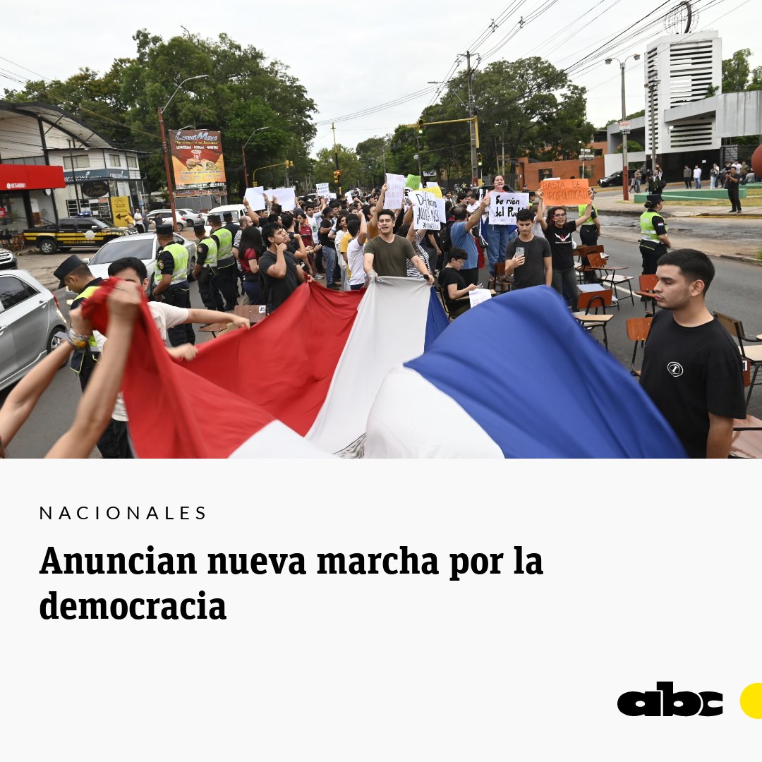 Marcha por la democracia | Será este jueves, a las 18:30 en la plaza de Armas y se pide a los ciudadanos llevar la remera de la albirroja.

abc.com.py/nacionales/202…