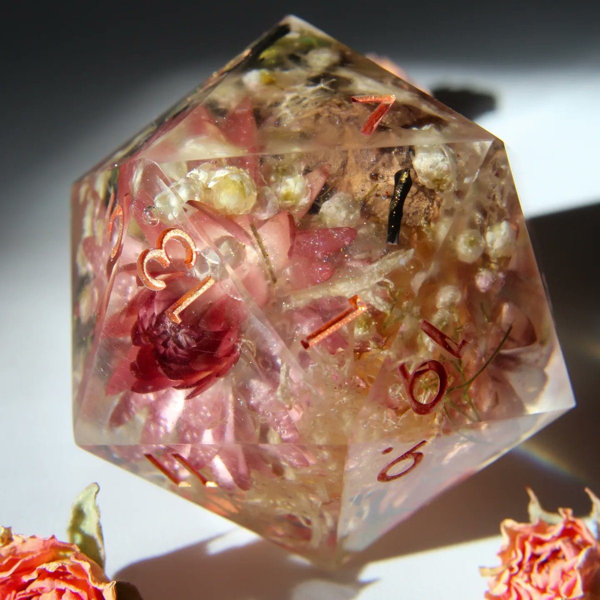 Dynastinae 🪷
45mm D20 with dried flowers and 3d printed rhino beetle, handpainted. Inked in rose gold.
#handmade #handmadedice #dice #d20 #ttrpg #rpg #dice #diceartisan #dicelover #dnd