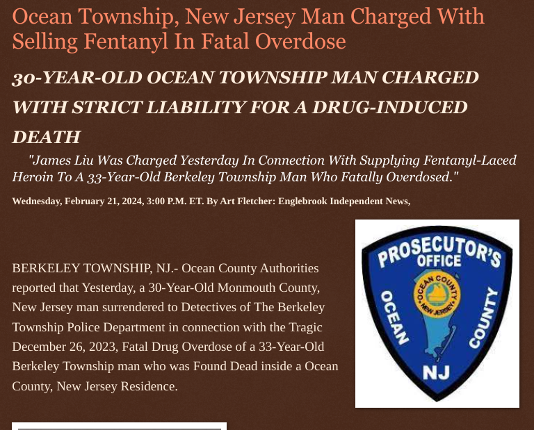 ArtFletcher9's tweet photo. Wednesday, February 21, 2024
#OceanTownshipnj Man #Charged With #Selling #Fentanyl In #FatalOverdose #30_YEAR_OLD @OCEANTOWNSHIP MAN #CHARGED WITH #STRICTLIABILITY FOR A #DRUG_INDUCED #DEATH @OceanCountyNJ @MonmouthCountynj #BerkelyTownshipnj #narcotics @wireless_step @HRG_Media @LodiNJNews @MichelleF_35 @gator4kb18 @TrumpWasRite @1stMzZee @SarahGeving1 @KathyKbrose @juliepatriot67 @julie_dutto @Barbara13652416 @Heather46389844 @SugarMAGA @Y6s8D8vmnCo394k @jebreel1990 @ECOAlphaTango @steder74 @FentanylSol @janninereid1 @MagaisLife @Kimberley1usa @mustbeprevail @Erica7016 @ERIC_1A @JimBobW49 @jimstemen @NickCAdams