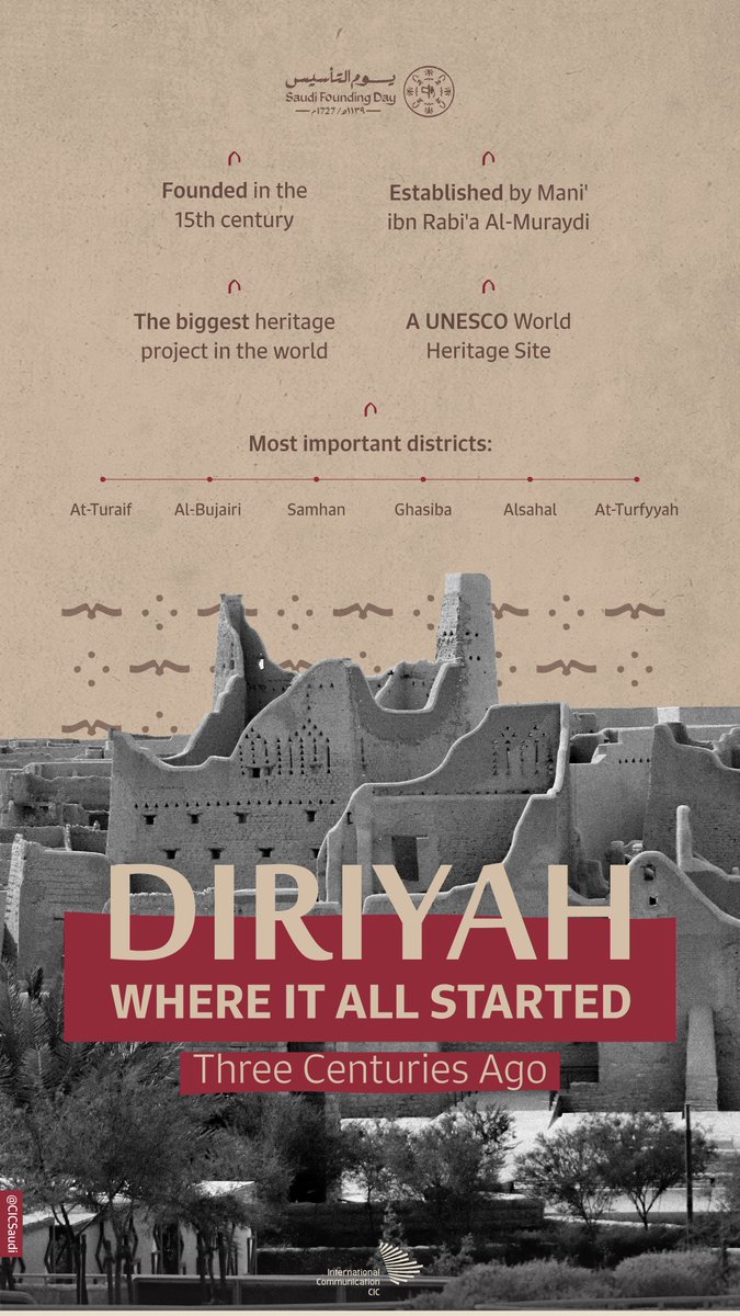 As we commemorate Saudi #FoundingDay, let's cherish Diriyah's pivotal role in shaping our nation's remarkable story.