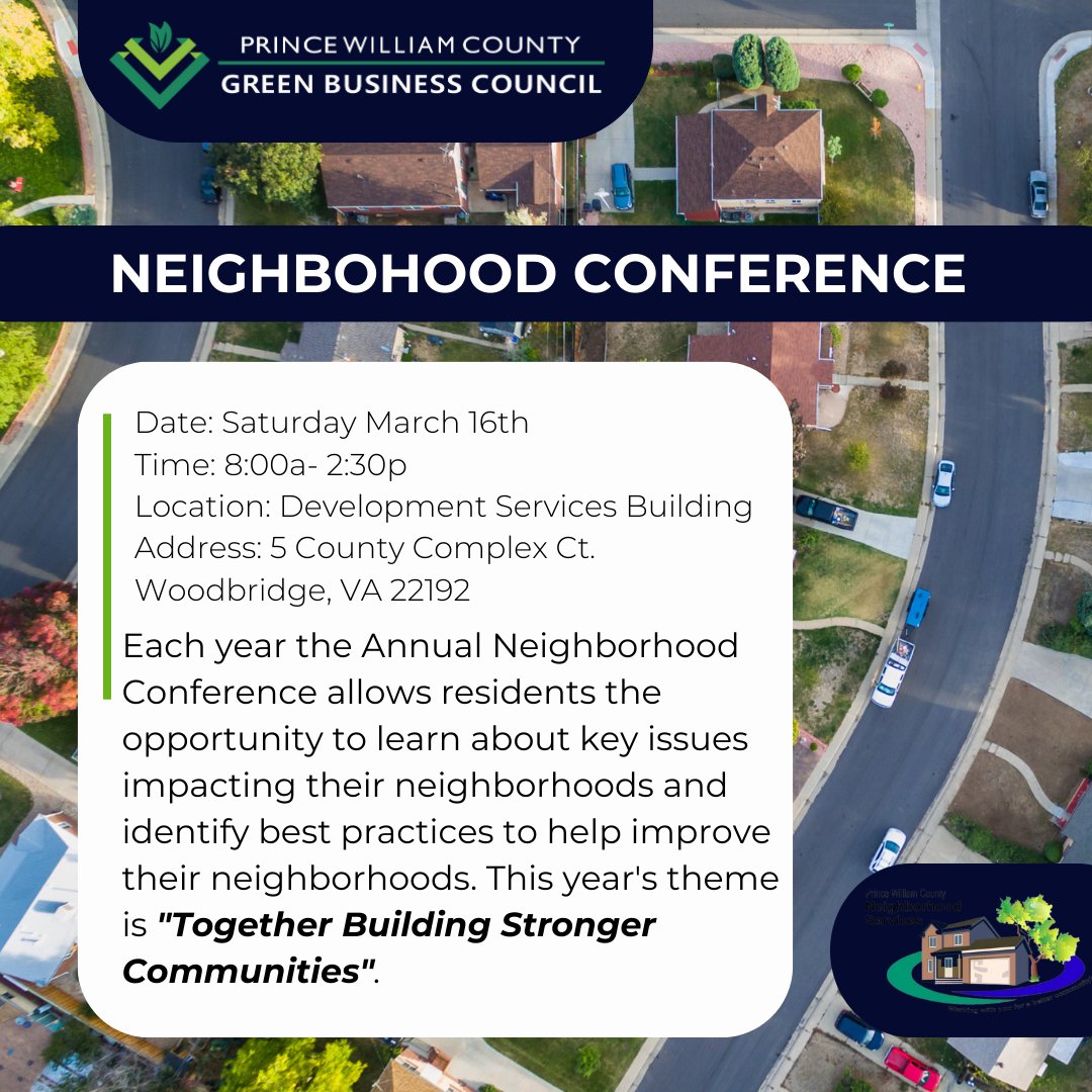 pwcgbc's tweet image. PWC Neighborhood Services will be having their Annual Neighborhood Conference on March 16th!

To learn more and register for the conference, link below:
pwcva.gov/department/nei…