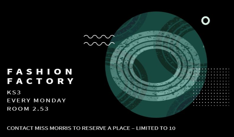 NEW!!! Fashion Factory starts on Monday after school with Miss Morris! Learn how to use a sewing machine and upskill to create some amazing upcycled fashion items! Places are limited, so get in touch FAST!!! 🪡 ♻️ @DarwenAcademy