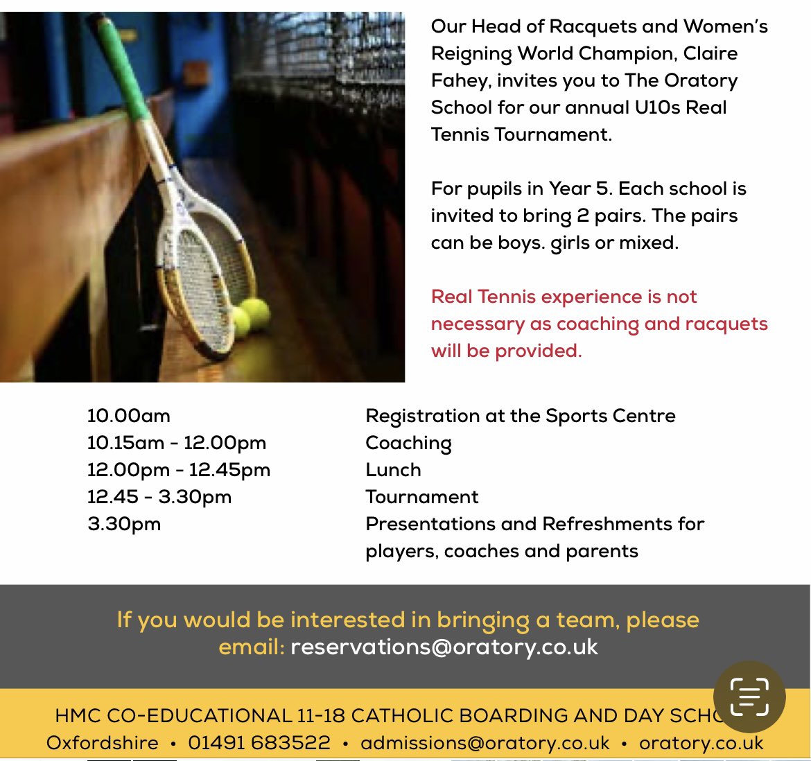 Thursday 22nd February 
⬇️
@OratoryRugby U13 7’s @ St James’ VIIs & @oratoryschool U10’s #RealTennis Tournament @OratoryRacquets 🟡⚫️ #OratorySport