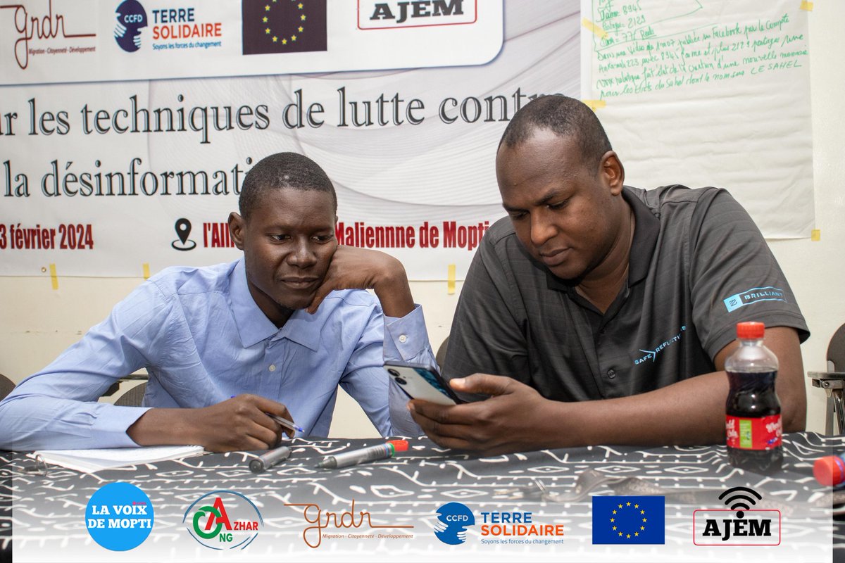 lavoixdemopti's tweet image. Cette session est organisée dans le cadre du projet Mopti Check, stop à la désinformation au centre du Mali financé par l'ONG Azhar. 
#ONGAzhar #GRDR #CCFD #BenKunafoni #MoptiCheck