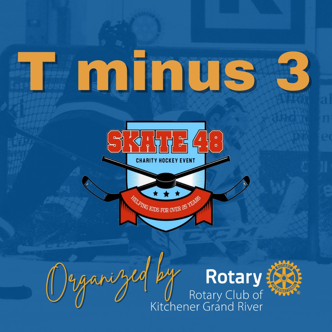🚀 T minus 3! 🚀

We're 3 days out from our signature fundraiser - the #SKATE48 Charity Hockey Tourney!

Help make an impact on the lives of children in our community by donating at👉skate48.com.

#charityhockeytournament #charityhockey #RotaryKitchenerGrandRiver