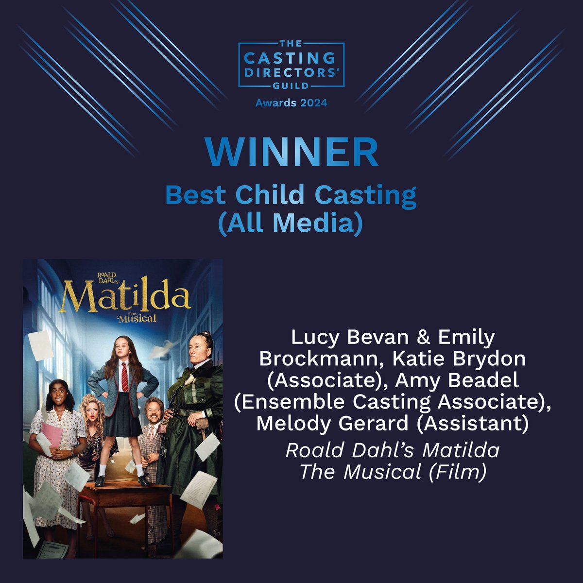 Congratulations to @CastingLucy and @emily_brockmann on winning 'Best Child Casting's at the #CDGAWARDS2024