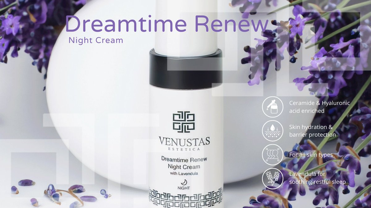 Elevate your night-time skincare routine with our luxurious night cream! 🌙 Infused with a trio of lavender, hyaluronic acid &amp; ceramides, this dreamy formula works wonders while you sleep. ✨ Say hello to smoother, more supple skin with our night-time essential! #dreamtimerenew