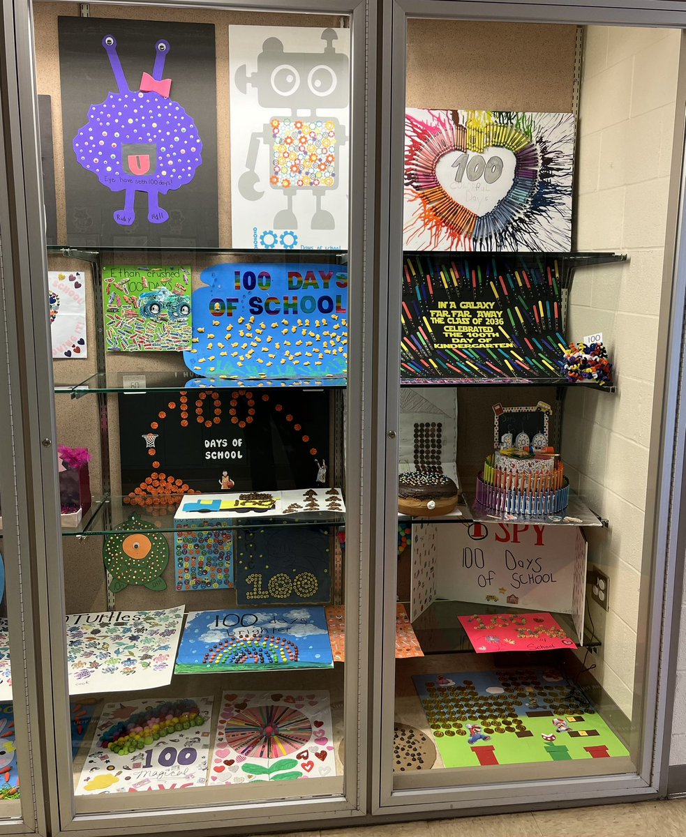 Our 100th Day projects are in the showcase for all of Northfield to admire! Great job kindergartners!!!  <a href="/AndreaMock10/">Andrea Mock</a> <a href="/GinaKitchen/">Gina Kitchen</a> <a href="/katiepatt4/">Katie Patterson</a>