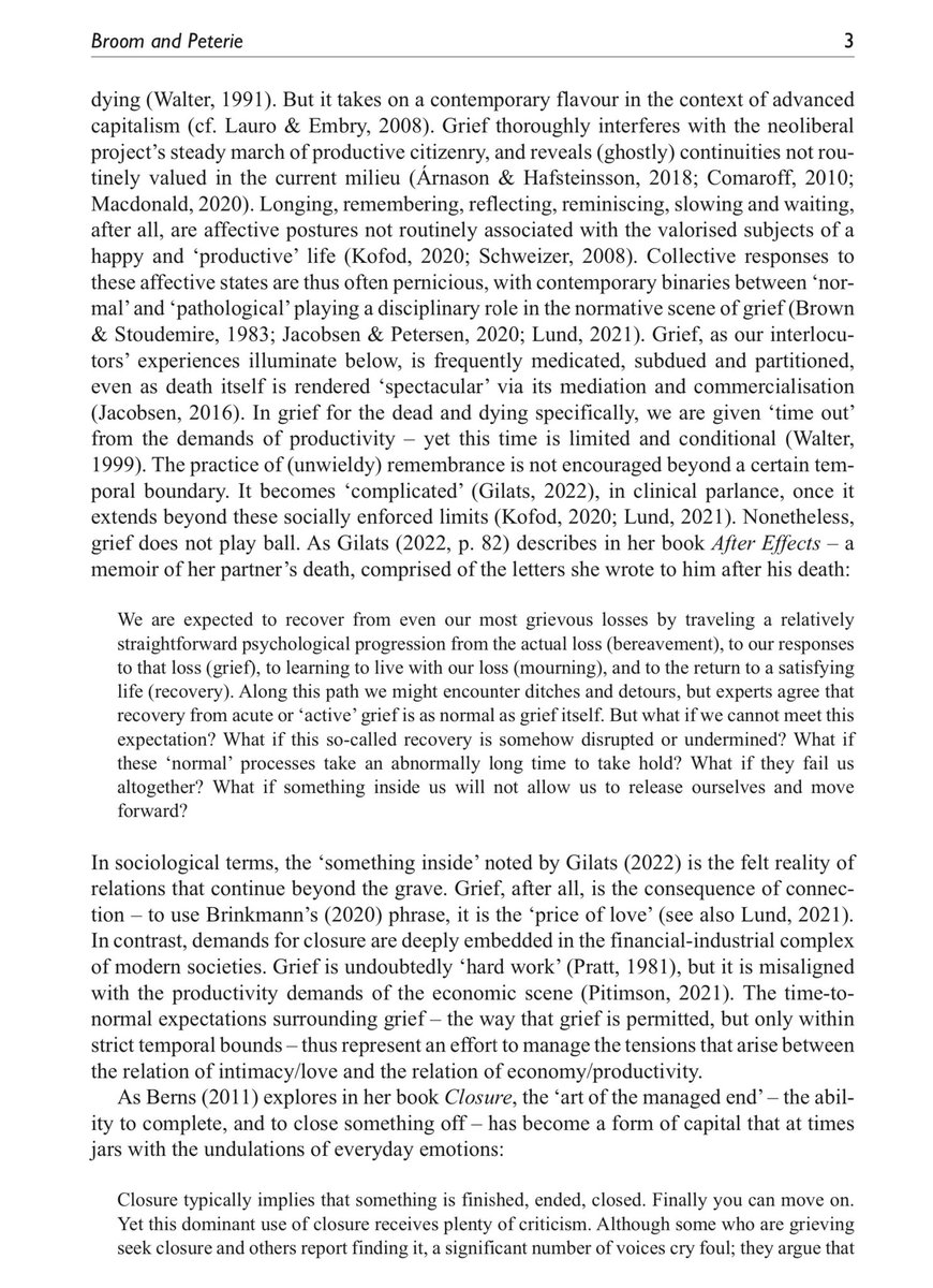 Our new paper ‘Troubling Grief’, with @MichPeterie is out in @TheSocReview - we explore, through people’s lived experiences, the true spectrality and vitality of grief, and push back against how it is ‘boxed in’ and attempts at ‘management’ by others. buff.ly/3V31IEb