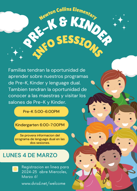 Pre-K &amp; Kinder Info Sessions for 2024-2025 will be on Monday, March 4th!
Pre-K: 5:00-6:00pm
Kindergarten: 6:00-7:00pm
Registration officially opens on Wednesday, March 6th!