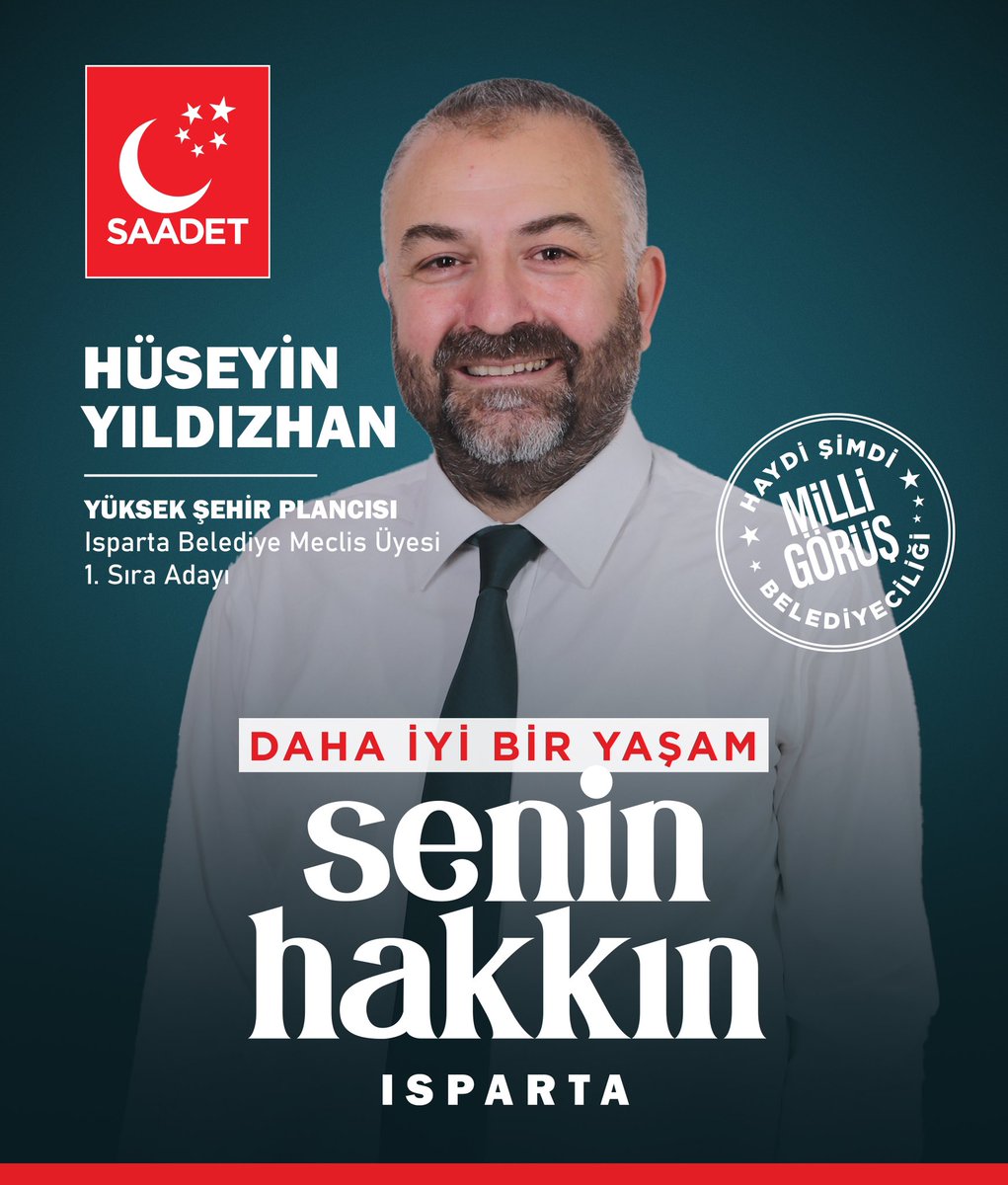 SaadetIsparta32's tweet photo. Hüseyin Yıldızhan, Isparta’mıza hayırlı olsun!
Daha İyi Bir Yaşam #SeninHakkın

#MilliGörüşBelediyeciliği anlayışıyla hizmet edecek olan Isparta Belediye Meclis Üyesi 1. Sıra Adayımız Hüseyin Yıldızhan ve teşkilatımıza başarılar dileriz. https://t.co/0OiIA6gmog