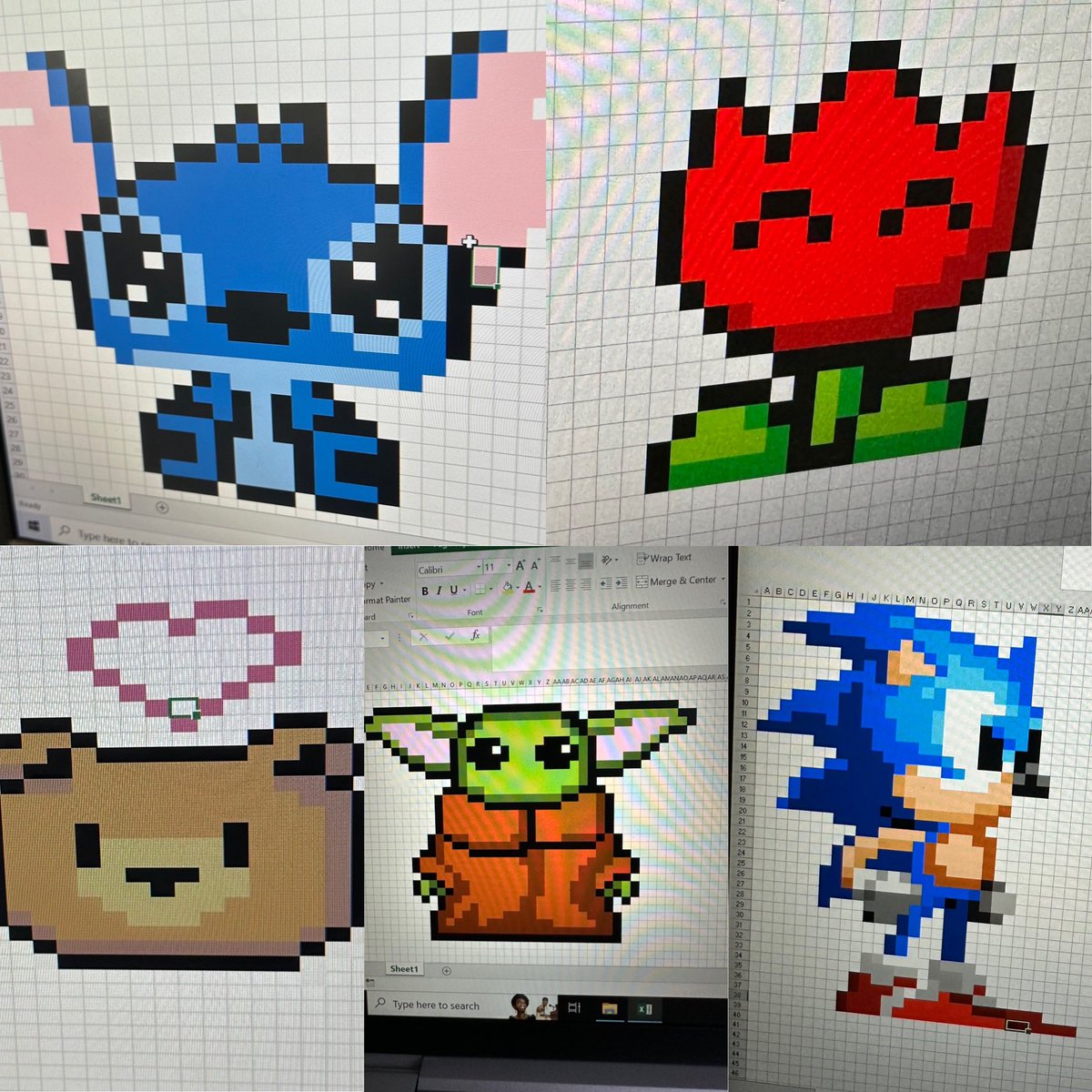 S1 had so much fun creating pixel art on excel 🤩 can’t wait to print them to showcase on the wall! #loudounacademy #pixelart