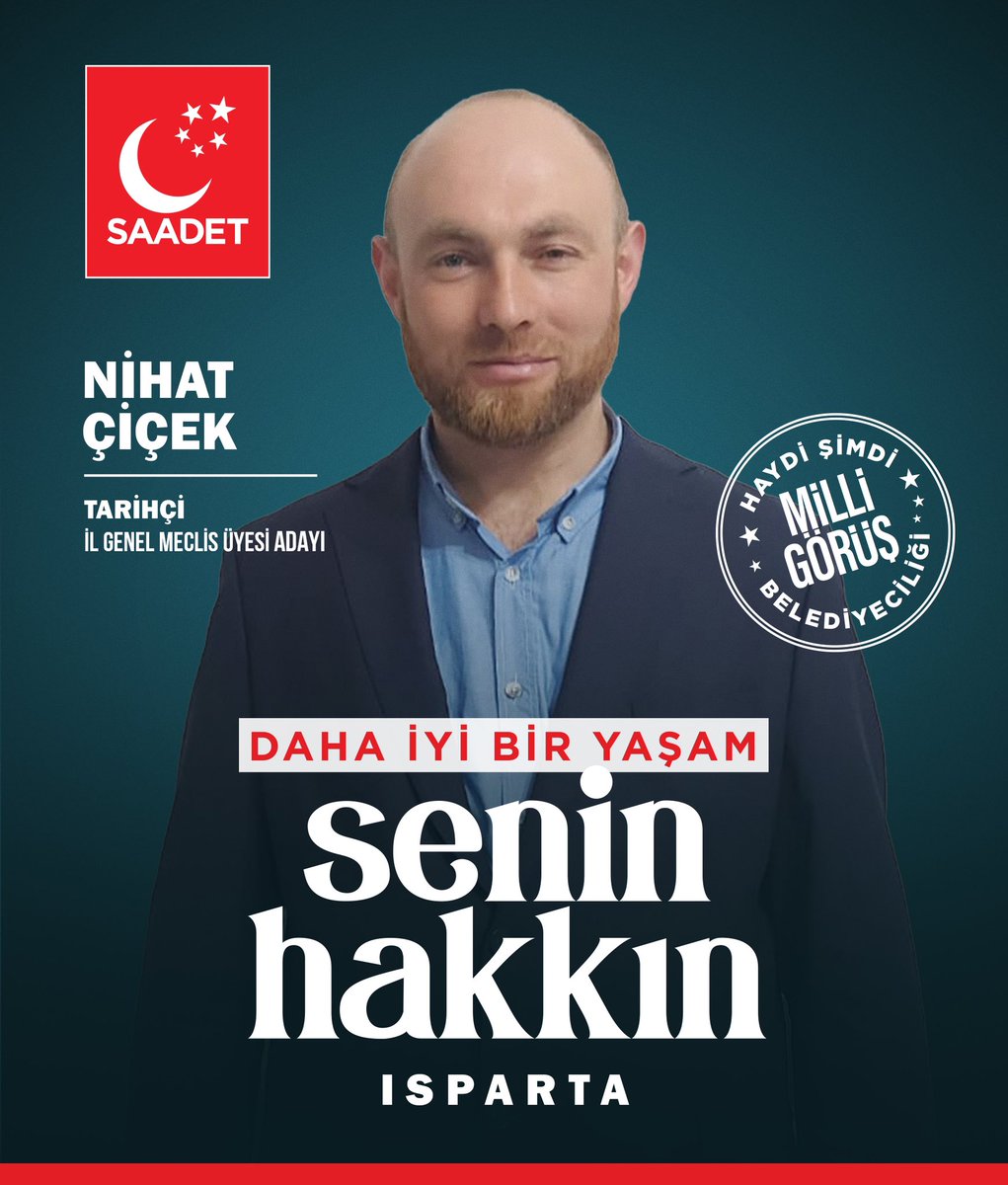 SaadetIsparta32's tweet photo. Nihat Çiçek, Isparta’mıza hayırlı olsun!
Daha İyi Bir Yaşam #SeninHakkın

#MilliGörüşBelediyeciliği anlayışıyla hizmet edecek olan İl Genel Meclis Üyesi Adayımız Nihat Çiçek’e ve teşkilatımıza başarılar dileriz. https://t.co/8HqYlFXwjJ
