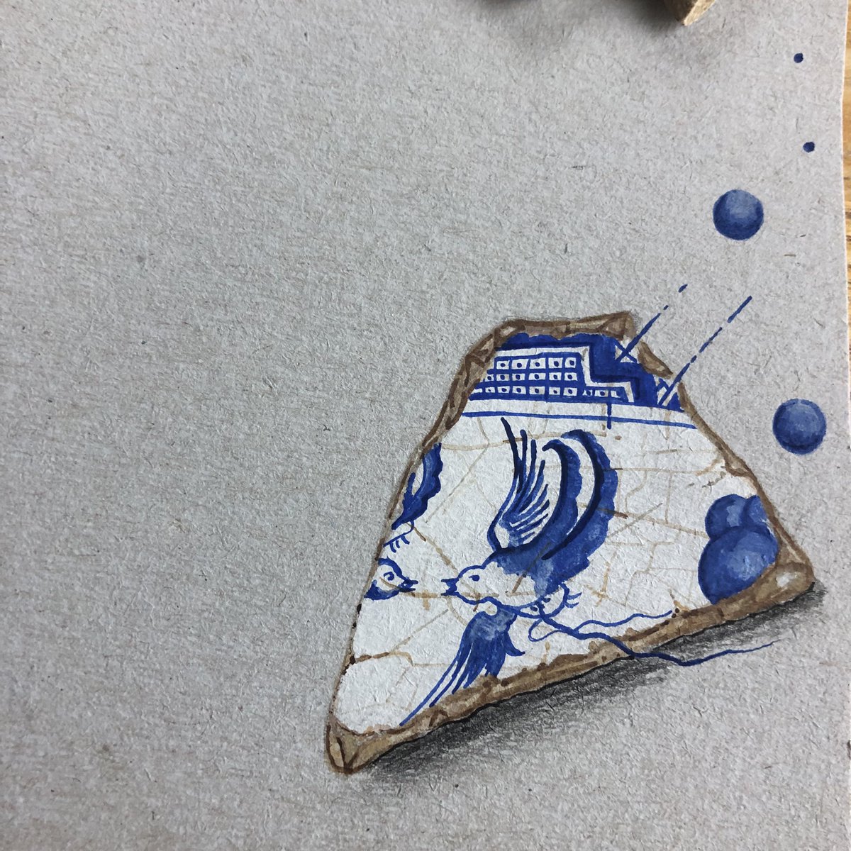 BMudlark's tweet photo. A little cereal box painting… my new canvas of choice! #willowpattern #willowpatterndesign #watercolour #mixedmedia #art https://t.co/wJzGOLFCzg