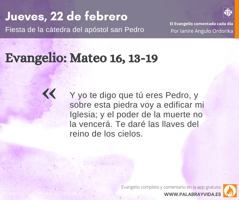 editorialPCL's tweet photo. 🗝️ Celebrar la cátedra de Pedro implica festejar que somos parte de la Iglesia. Por más que todos seamos miembros responsables de esta gran familia, lo esencial está en sus Manos. Que no se nos olvide. @IanireAngulo 

#EvangelioDelDía #EvangelioDeHoy #PalabrayVida #Cuaresma https://t.co/K9KdNDFBcK