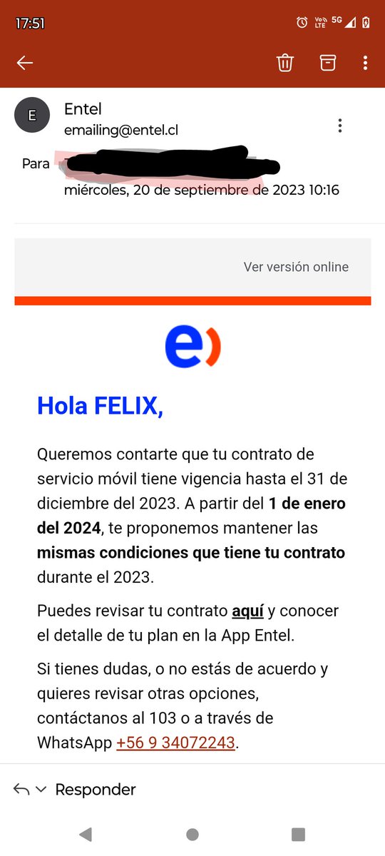 gatoparada's tweet photo. @entel_ayuda @entel ,
Estimados, para que envían correos ofreciendo las mismas condiciones, si tengo que andar rogándoles que mantengan el precio del plan???, ahora me indican que solo me mantendrán el valor por 6 meses, no por todo el año... https://t.co/XbMRHkPwbO