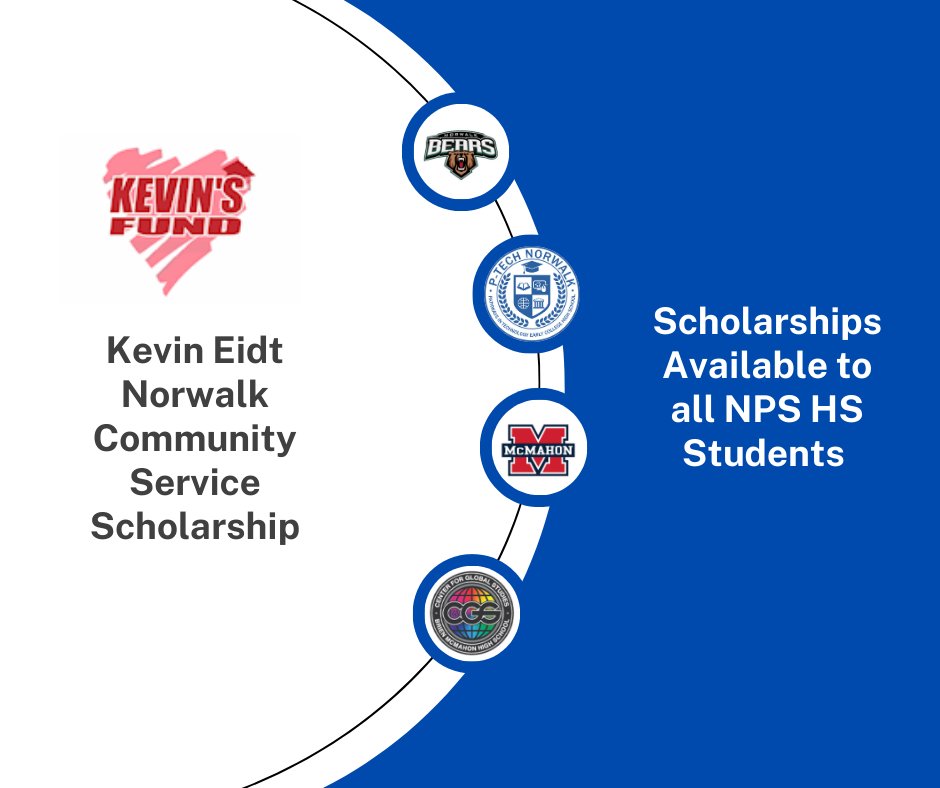 NorwalkPS's tweet photo. In collaboration with the Mayor’s office and the Kevin M. Eidt Memorial Scholarship Fund, NPS is pleased to announce the inaugural Kevin M. Eidt Norwalk Community Service Scholarship. Learn more about the $5,000 scholarship by clicking here: https://t.co/bxv8JW21HV https://t.co/UHd6asGfG2
