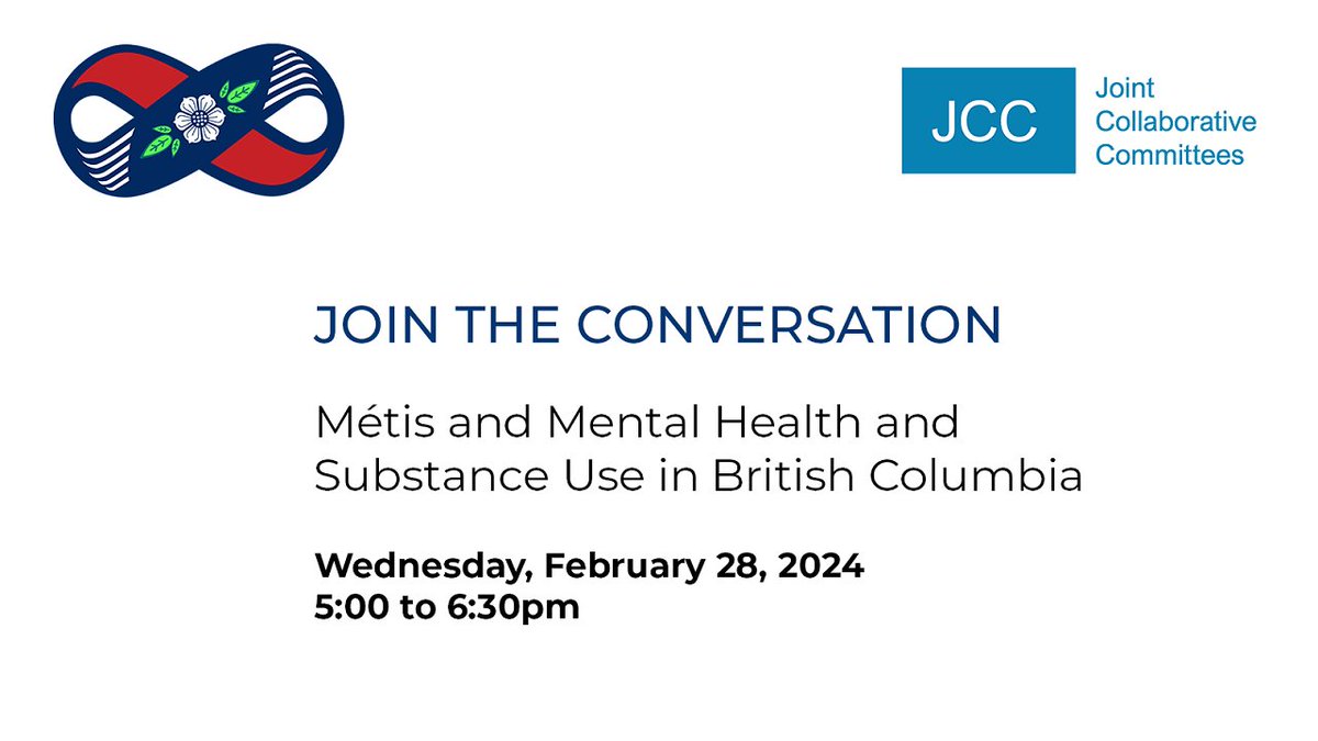 DoctorsOfBC's tweet photo. The #JCCs & @MetisNationBC are hosting a panel of MNBC #MentalHealth staff & Métis doctors to learn about #HarmReductionServices provided to #MétisCitizens such as the Mental Health Navigator Program & the Counselling Connect Program. Register: https://t.co/2mRD6peoMr https://t.co/ZGzfOkyNUQ