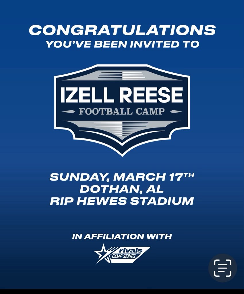 Thankful for the invite to <a href="/RivalsCamp/">Rivals Camp Series</a> 
<a href="/C_WilliamsFB/">Coach Clarence Williams, M.Ed</a> @pmelite7 <a href="/PrepRedzoneAL/">Prep Redzone Alabama</a>