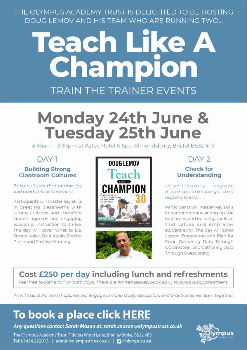 The Olympus Academy Trust is excited to announce the upcoming Teach Like a Champion Conference by Doug Lemov, taking place on 24th and 25th of June 2024.  Book your place here!  olympustrust.co.uk/News/Teach-Lik…